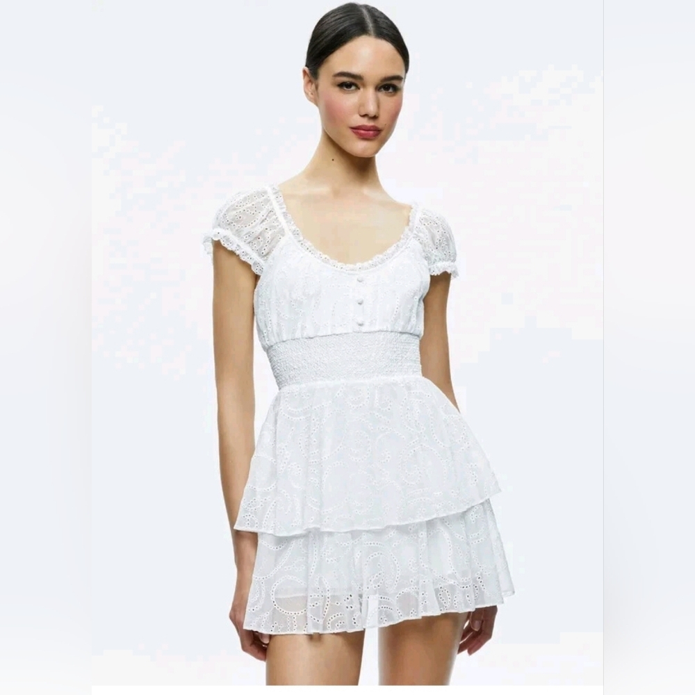 Alice + Olivia Gracie Ruffle Chiffon Eyelet Romper